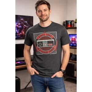 Nintendo Old School Gamer Remote Control Shirt Mens Medium M CHARCOAL GRAY